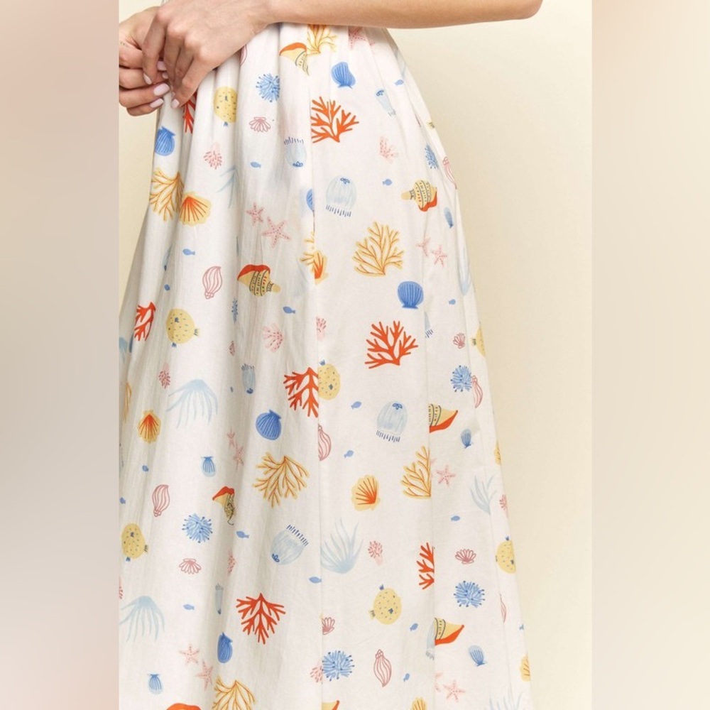 Floral White and Blue Maxi Denim Binding Detail Smocking Summer Maxi Dress - Picture 7 of 10